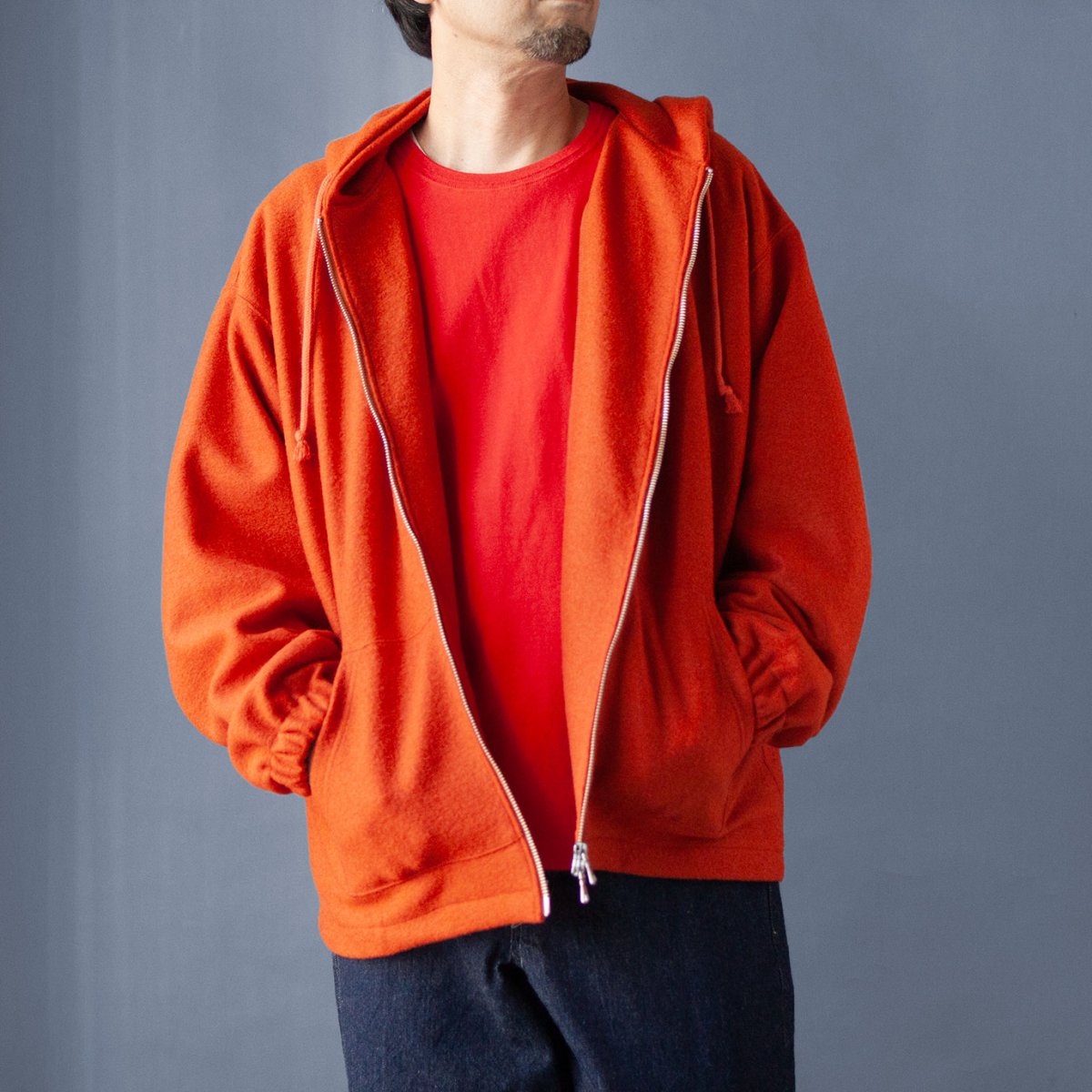 画像2: WOOL BOUCLE FULLZIP PARKA｜DARK ORANGE (2)