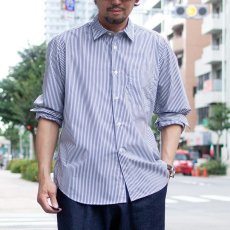 画像1: TYPEWRITER STRIPE LOOSE FIT R/C SHIRTS｜NAVY (1)