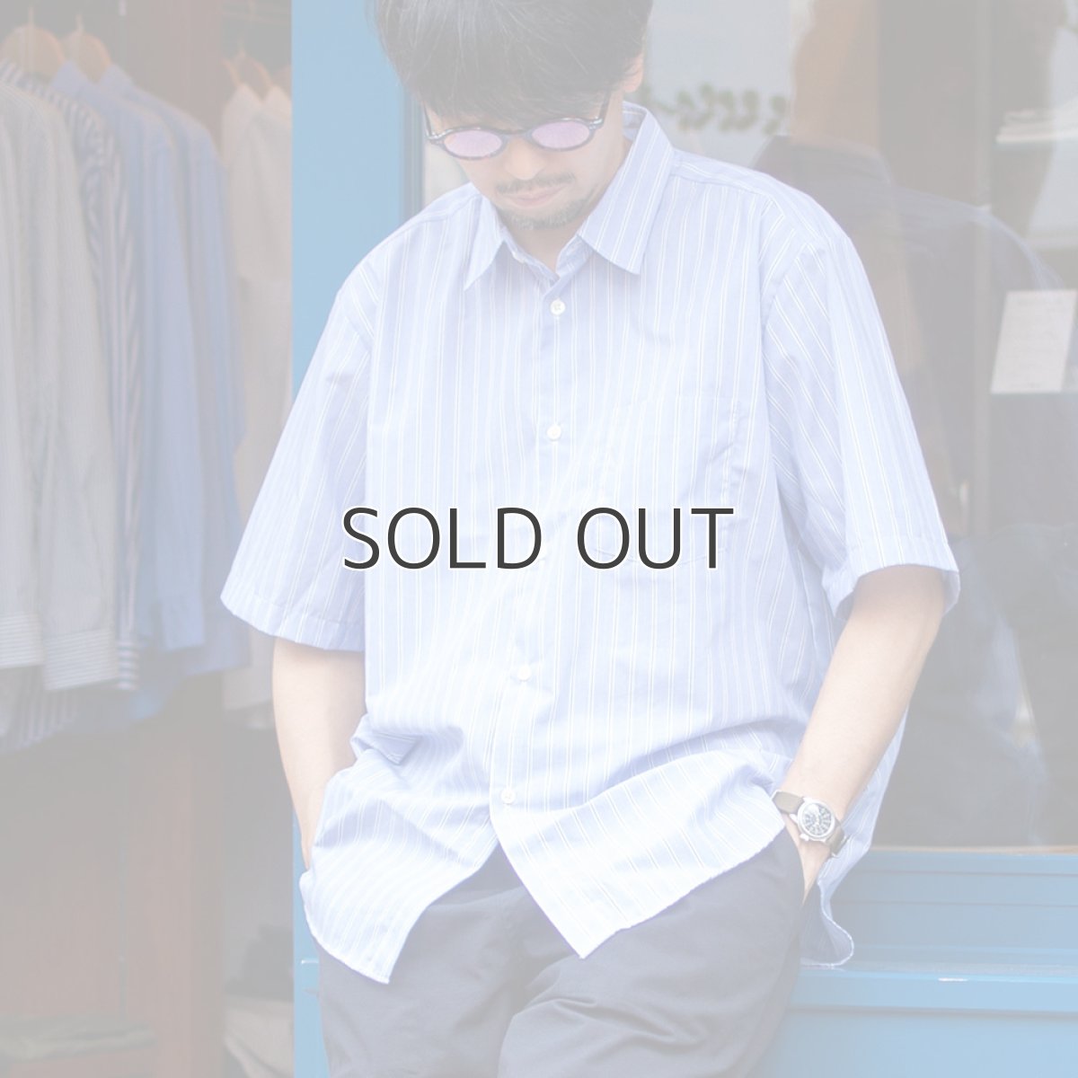 画像1: 【SALE!】TYPEWRITER STRIPE LOOSE FIT R/C S/S SHIRTS｜NAVYxWHITE (1)