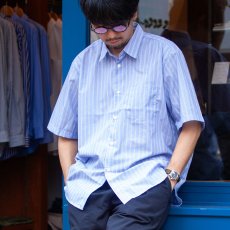 画像1: TYPEWRITER STRIPE LOOSE FIT R/C SHIRTS｜NAVY (1)