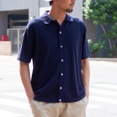 画像1: MOON CASTLE アイスコットン オープンカラーシャツ｜ネイビー (1)