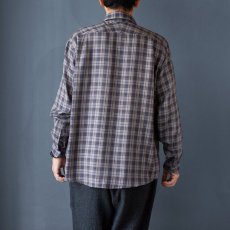 画像4: レーヨンポリエステルラウンドカラーチェックシャツ｜ネイビー (4)
