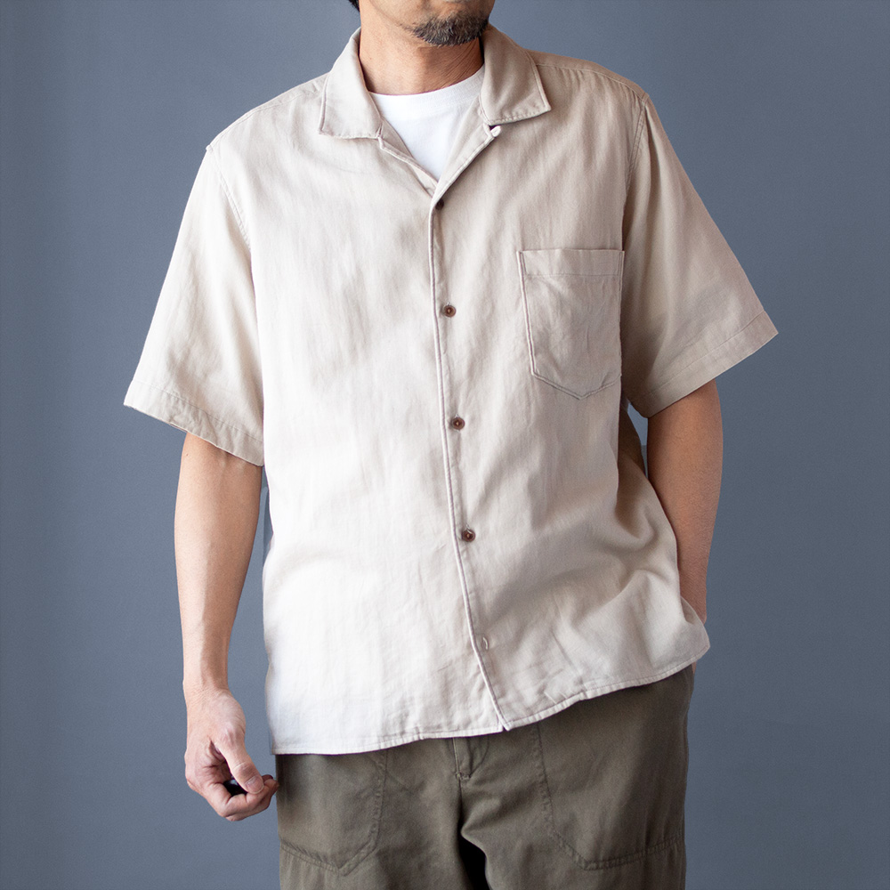 ORGANIC W-GUAZE OPEN COLLAR S/S SHIRTS｜BEIGE